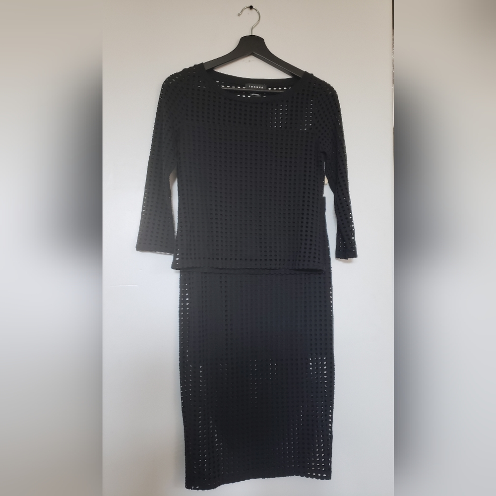 Trouve Black Perforated Top and Skirt, XS